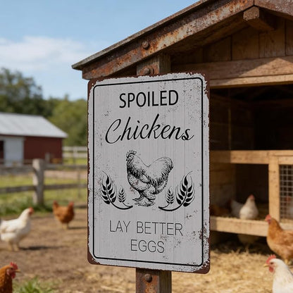 Funny Chicken Coop Sign Wall Decor Rustic Farmhouse Metal Chicken Signs for Coop Accessories Outdoor Wall Art Gift for Chicken Lovers Fresh Eggs Tin Sign for Yard Garden Home Kitchen Garden 8x12 Inch