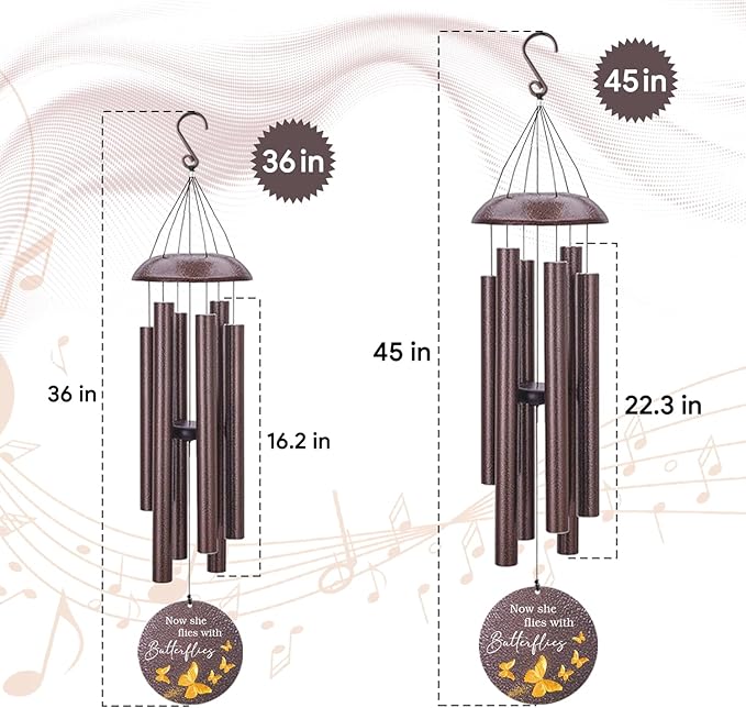 Personalized Wind Chimes, 36inch/45inch Custom Name Keepsake, Gifts for Loss of Loved One, Memorial Wind Chimes in Loving Memory of Dad/Mom, Butterfly Fly to Heaven (Produced in USA)