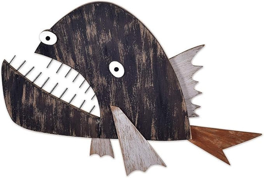 Sunset Vista Designs Coastal Collection Funky Fish Indoor/Outdoor Wooden Wall Sculpture, 16-Inch, Fierce Fish, MF329