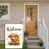 Welcome Highland Cow Garden Flag Spring Summer Sunflower Yard Flags Cute Farmhouse House Banner for Outdoor Front Yard Lawn Porch Patio Country Rustic Home Decoration 12x18 Inch