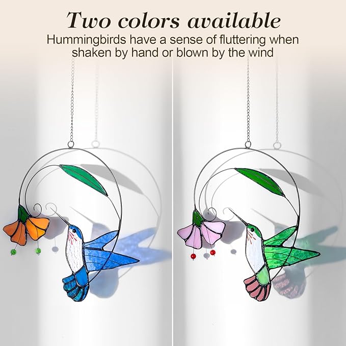 Hummingbird Stained Glass Window Hanging - Hand-Painted 3D Suncatcher with Vibrant Colors, Garden Art Gift for Bird Lovers & Home Decor (Blur Hummingbird)