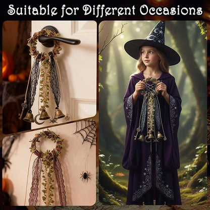 RENEMEGO 4 Set Bells for Door - DIY Witchcraft Supplies Kit Hanging Wind Chimes for Door Knob Wiccan Stuff Samhain Home Decor for House Bedroom Garden Wall Witch