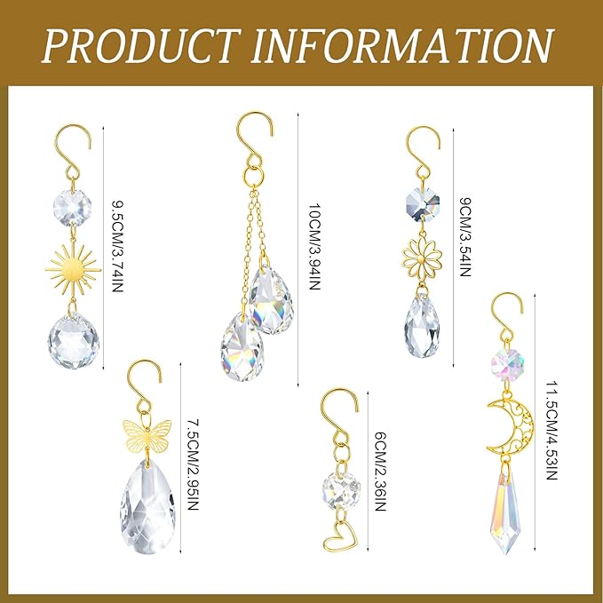 MTLEE 6 Pcs Crystal Suncatchers Plant Decorations Charms Hanging Prisms for Window Indoor Garden Plant Pot Holder Hanger Tree Vine Home Chandeliers Outdoors(Fresh)