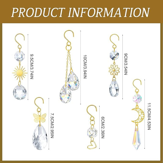 MTLEE 6 Pcs Crystal Suncatchers Plant Decorations Charms Hanging Prisms for Window Indoor Garden Plant Pot Holder Hanger Tree Vine Home Chandeliers Outdoors(Fresh)