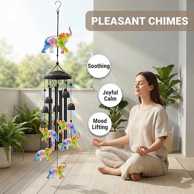 35.4" Elephant Wind Chimes for Outside, Metal Windchimes, Elephants Wind Chime Garden Decor, Mothers Day Birthday Memorial Gifts for Mom Grandma Wife, Durable Outdoors Decor