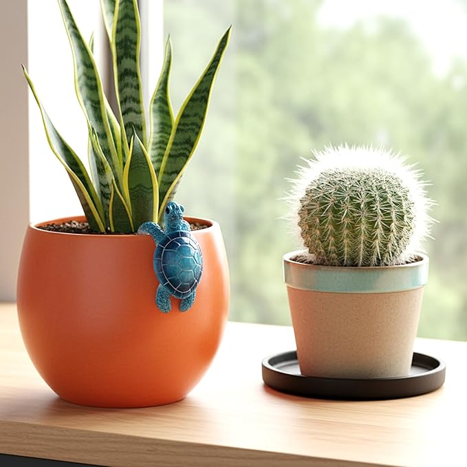 Yolev Turtle Plant Decorations for Pots Blue Climbing Tortoise Figure Plant Pot Hanger Resin Cute Hanging Sea Turtle Statue Planter Pots Decorations for Yard Garden Ornaments Pot Decoration