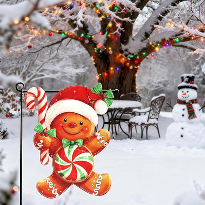 Christmas Garden Flags 12x18 Inch Double Sided, Xmas Gingerbread Man Yard Flag for Outside, Winter Seasonal Outdoor Decoration Farmhouse Front Porch Holiday Decor