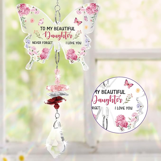 Funnli Daughter from Mom Dad Crystal Suncatcher, Daughter Birthday Gifts, Graduation Christmas Valentines Day Gifts for Daughters Her Teenage Girls Window Hangings Home Decoration