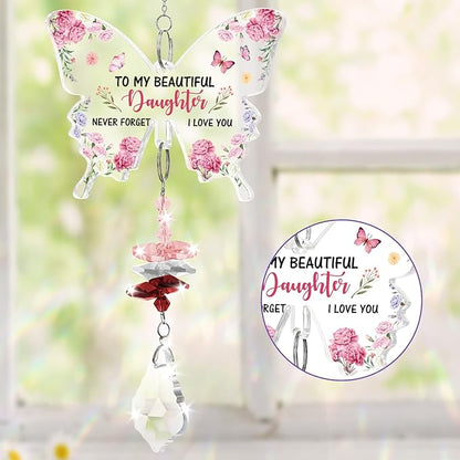 Funnli Daughter from Mom Dad Crystal Suncatcher, Daughter Birthday Gifts, Graduation Christmas Valentines Day Gifts for Daughters Her Teenage Girls Window Hangings Home Decoration