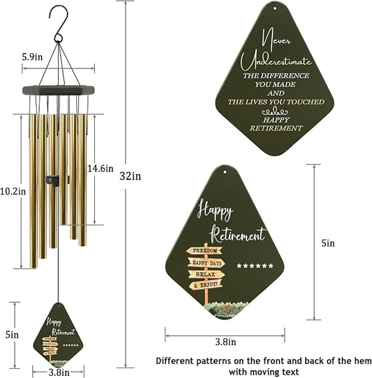 Retirement Gift for Woman Men, 32" Wind Chimes Retirement Gifts, Happy Retirement Gifts for Coworker Colleague Boss Teachers Nurses Friends, Going Away Gifts Retirement Decorations,Green