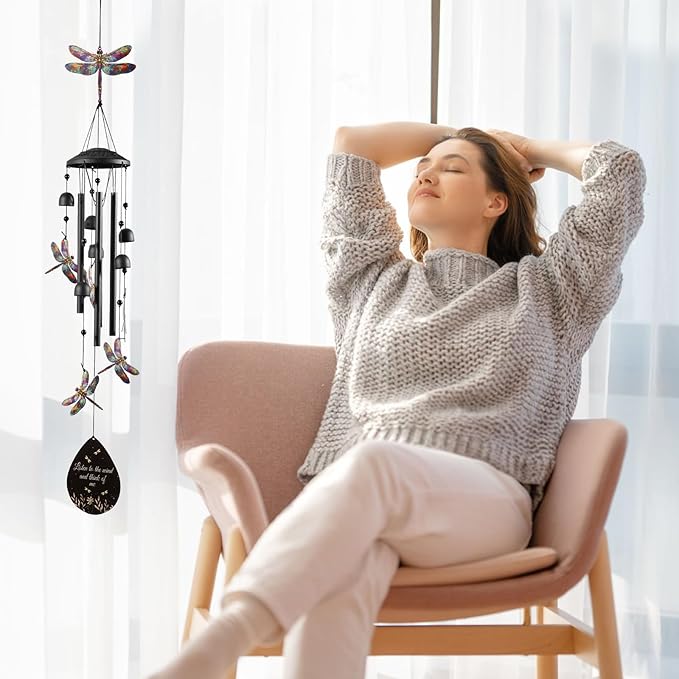 Dragonfly Wind Chime for Outside, Alloy Material Windchimes Outdoors, Fun Black Wind Chimes, for Outdoor, Garden, Yard, Patio Decoration, Gifts for Mom Neighbor Friend Unisex, Valentine's Day Gifts