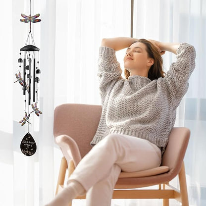 Dragonfly Wind Chime for Outside, Alloy Material Windchimes Outdoors, Fun Black Wind Chimes, for Outdoor, Garden, Yard, Patio Decoration, Gifts for Mom Neighbor Friend Unisex, Valentine's Day Gifts