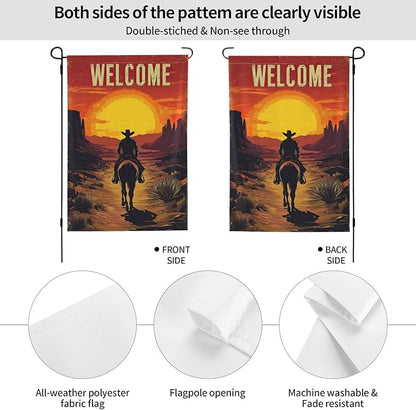 Western Cowboy Welcome Garden Flags 12×18 Inch Double Sided Decorative Yard Banner Seasonal Flag for Outdoor Outside Decor