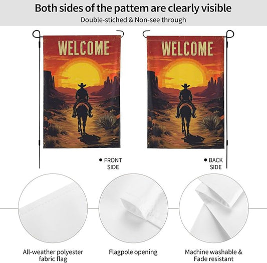 Western Cowboy Welcome Garden Flags 12×18 Inch Double Sided Decorative Yard Banner Seasonal Flag for Outdoor Outside Decor