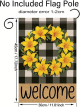Buffalo Plaid Welcome Wreath Garden Flag Lily Flower Flag 12x 18 Inch Double Sided Spring Outdoor Fall Autumn Farmhouse Outdoor Small Decor for Porch Lawn Patio Yard