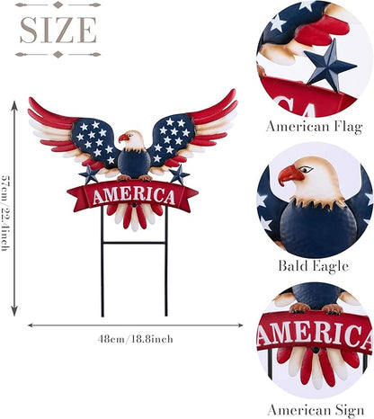 TERESA'S COLLECTIONS 4th of July Decorations for Outdoor, Patriotic Memorial Day Garden Decor, Eagle Metal Yard Art Sign for Outside, Americana Garden Stake for Lawn, Independence Day Gifts, 22.4''