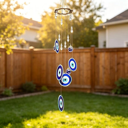YU FENG Blue Evil Eye Wind Chimes for Outside 19" Hanging Ornament Metal Windchimes Outdoors Garden Decoration