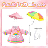 DECOHS 3 Pcs/Set Raincoat Porch Goose Outfits, Summer Lawn Goose Statue Raincoat Costume, Yard Goose Clothes Raincoats Umbrella Hat Outfit for 23" Statue Patio Garden Decoration (Pink Rainbow)