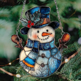 Snowman Cute Mistletoe Winter Scarf Acrylic Suncatcher Stained Glass Effect Window Car Hanging Christmas Ornament Indoor Outdoor Decor Garden Sun Catcher Panel for Women Mom Grandma