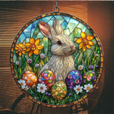 Vivid Mosaic Easter Bunny Art Acrylic Suncatcher Stained Glass Effect Window Car Hanging Christmas Ornament Indoor Outdoor Decor Garden Sun Catcher Panel for Easter Lover for Women Mom Grandma