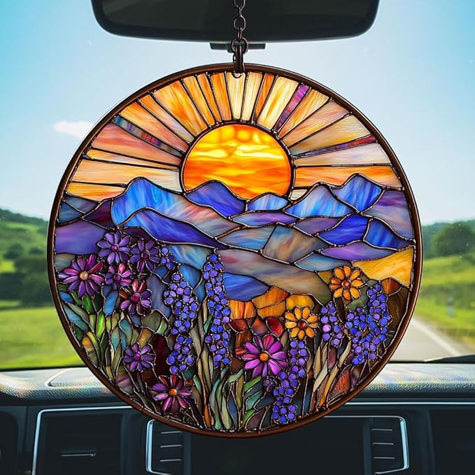 Flower Forest Hill Acrylic Suncatcher Stained Glass Effect Window Car Hanging Christmas Ornament Indoor Outdoor Decor Garden Sun Catcher Panel for Scenery Lover for Women Mom Grandma