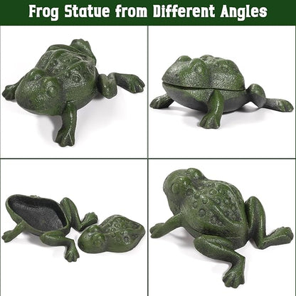Cast Iron Frog Key Hider, Decorative Outdoor Hidden Keys Holder, Small Frog Statue and Key Hiders Outside, Animal Shaped Garden Spare Keys Storage for Indoor Yard Patio Decor, Green