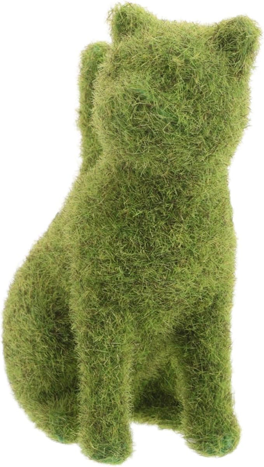 Yardwe Flocking Cat Figurine Decor Lifelike Green Flocking Kitten Statue for Outdoor Lawn Garden and Balcony Decoration Realistic Faux Moss Animal Ornament for Versatile Use