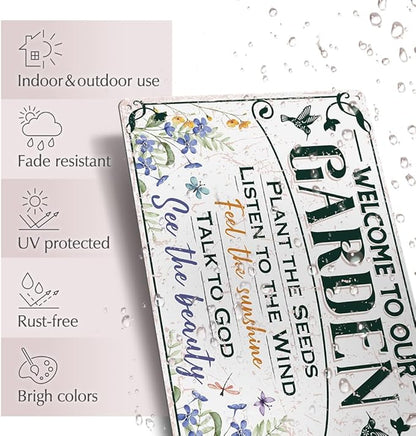 Welcome To Our Garden Metal Sign 12"x8" Outside Garden Welcome Sign Gardening Gifts and Decorations for Women Gardeners Plant Lovers