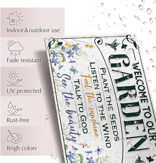 Welcome To Our Garden Metal Sign 12"x8" Outside Garden Welcome Sign Gardening Gifts and Decorations for Women Gardeners Plant Lovers