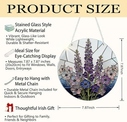 Purple Flower Window Hanging Suncatcher, Home Garden Hangings, Romantic Window Wall Art, Housewarming Gifts, for Mom Grandma Aunt, Acrylic Sun Catcher with Metal Chain