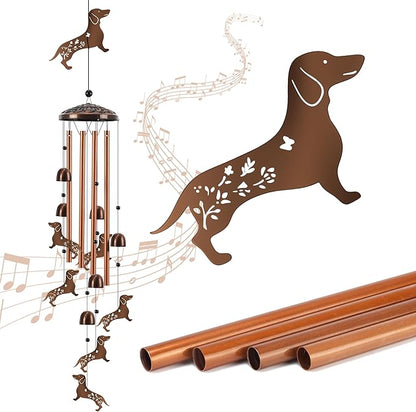 Dog Wind Chimes for Outside, Metal Dachshund Windchime with 4 Aluminum Tubes, Birthday Housewarming Gift for Women/Men/Mom/Dad, Memorial Wind Chime for Outdoor/Indoor, Patio, Garden, Yard, Home Decor