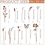 LEIFIDE 10 Pcs Metal Flowers Garden Stakes Rustic Bouquet Decoration for Pot Outdoor Metal Decor with Grass Flowers and Butterfly Iron Floral Plant Stakes for Yard Lawn Patio Porch Walkway