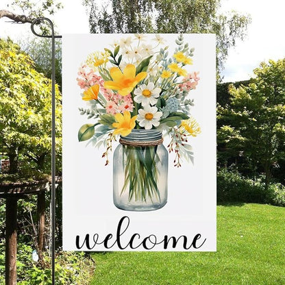 Gkyygk Welcome Flower Mason Garden Flag 12x18 Double Sided Banners Yard Flag Welcome Seasonal Farmhouse Yard Outside Decoration