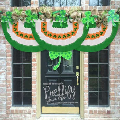 4Pack St Patrick's Day Bunting Flags 2x4 Ft Irish Pleated Half Fan Bunting with Embroidered Shamrock Ireland Patriotic Décor Banner Flag with Grommet for OutsideGarden Decor