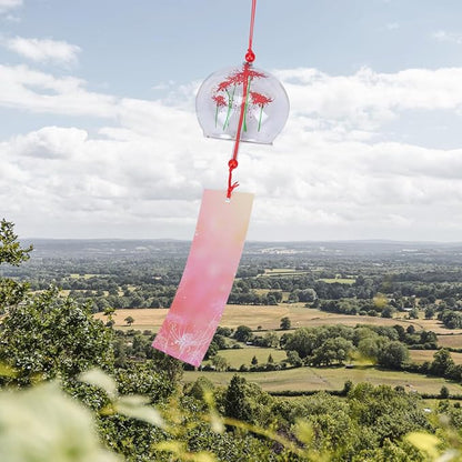PartyKindom Japanese Glass Wind Chime - Hand-Painted Furin Bell for Outdoor Garden, Patio and Home Decor - Aesthetic Zen Hanging Ornament for Summer Festival, Cherry Blossom Pattern