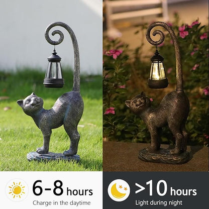 Outdoor Spring Decorations Gifts Cat Garden Statues with Solar Lights, Home Decor Cat Figurines for Lawn,Patio,Balcony,Porch,Yard Art Ornament- Birthday Gifts for Women Grandma Sister