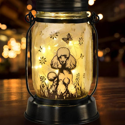 kyoryuger Poodle Gifts for Women/Men, Poodle Solar Lanterns Dog Mom Birthday, Dog Lovers Lantern, Pet Loss Pet Memorial Lights, Solar Garden Decoration Outside for Yard, Patio,Backyard,Porch