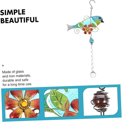 Glass Bird Statue Hanging Pendant Creative Songbird Sculpture with Lifelike Crystal Design Iron Garden Decor for Outdoor and Patio Decoration