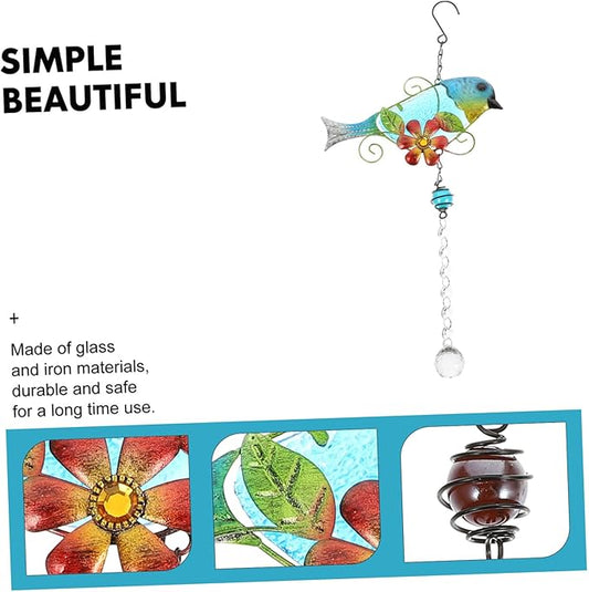 Glass Bird Statue Hanging Pendant Creative Songbird Sculpture with Lifelike Crystal Design Iron Garden Decor for Outdoor and Patio Decoration