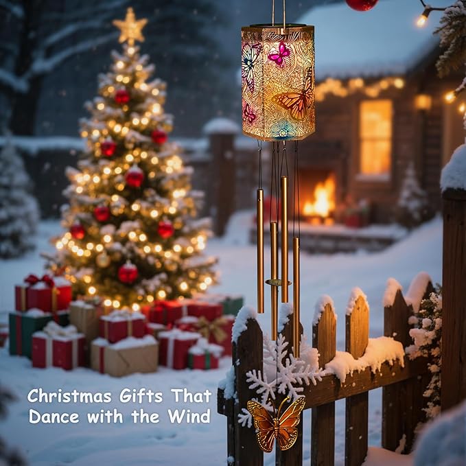 Solar Wind Chimes for Outside, Butterfly Gifts Women 3D Multicolor Waterproof Solar Lantern Chimes Outdoor Lights Hanging Decor for Garden, Porch, Yard Gifts for Mom Grandma