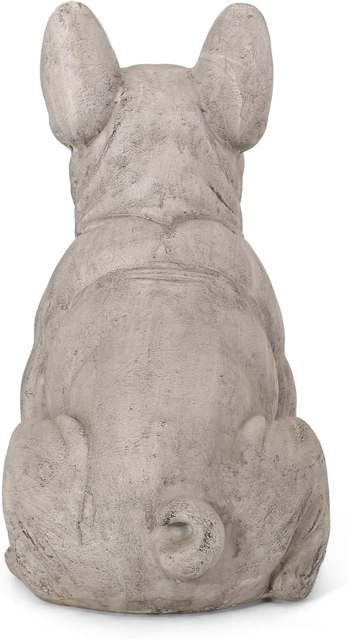 Merax French Bulldog Garden Statue - Outdoor Cast Stone Decor, Rustic White Finish, Weather-Resistant Patio or Yard Art, No Assembly Required