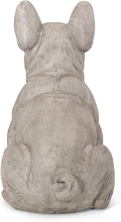 Merax French Bulldog Garden Statue - Outdoor Cast Stone Decor, Rustic White Finish, Weather-Resistant Patio or Yard Art, No Assembly Required