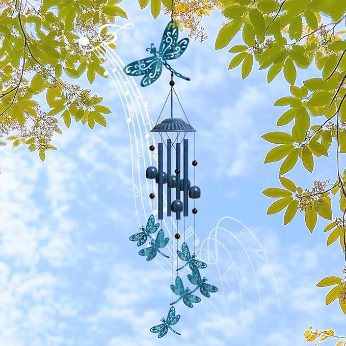 OLYCRAFT Dragonfly Metal Wind Chimes Outdoors Wind Chime Sympathy Memorial Windchime Iron Windchime Memorial Presents Hanging Windbell for Patio Backyard Home Garden Pendant Decoration - 28.7 Inch