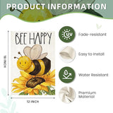 BEE HAPPY Garden Flags for Outside, Summer Watercolor Bee with Sunflower Yard Decoration, Small Seasonal Outdoor Decor for Farmhouse Holiday,12x18 Inch Double Sided