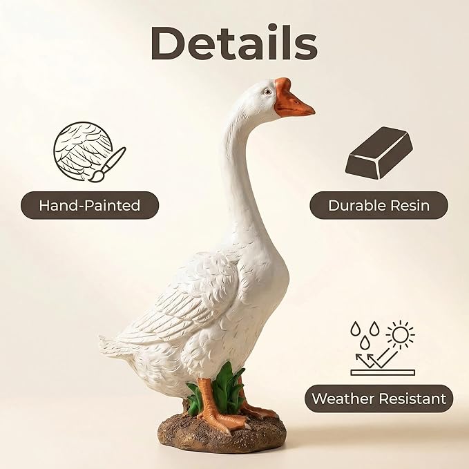 White Porch Goose Statue Outdoor Decor,20.7''(H) Large Goose Garden Statue for Yard Lawn,Resin Animal Sculptures Home Patio Art Decorations