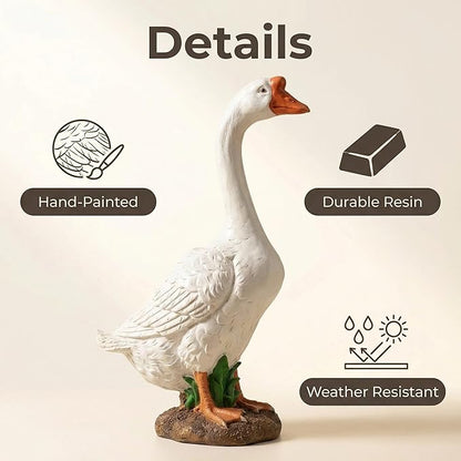 White Porch Goose Statue Outdoor Decor,20.7''(H) Large Goose Garden Statue for Yard Lawn,Resin Animal Sculptures Home Patio Art Decorations