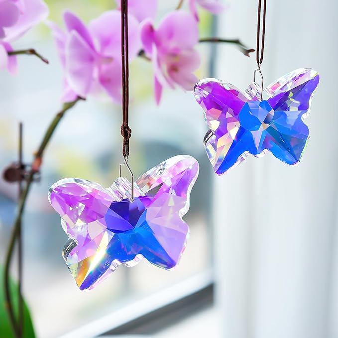 H&D HYALINE & DORA Set of 2 Crystal Butterfly Suncatcher 2.7" Crystal Sun Catchers Prisms Rainbow Maker for Windows Hanging Sun Catchers Indoor Window for Home Garden Wedding