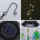 Colorful Hummingbird Wind Chimes with Solar-Powered Flashing Lights, 13 Inch Colorful Shell Hanging Decor for Outdoor Garden Patio Yard Home Indoor Outdoor Wall Window Decor