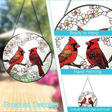 Cardinal Suncatcher Stained Glass Window Hanging - 8” Handmade Red Bird Suncatchers for Windows Hanging - Sun Catchers Indoor Wall Decor Art Glass Panels - Mothers Day Birthday Gifts for Mom Grandma