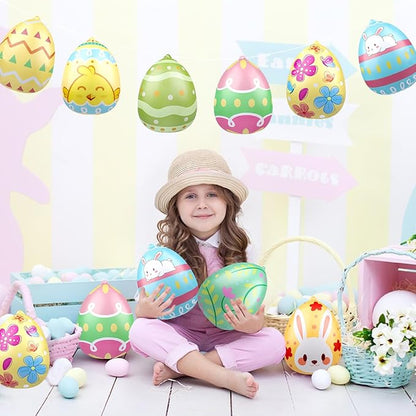 16 PCS 9 Inch Easter Egg Inflatable Balloons Hanging Inflatable Easter Balloons Colorful Inflatable Egg Decorations for Yard Garden Holiday Party Home Decor